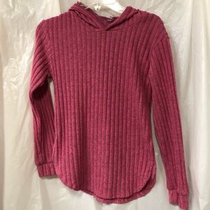 Ribbed Pink Hooded Sweater